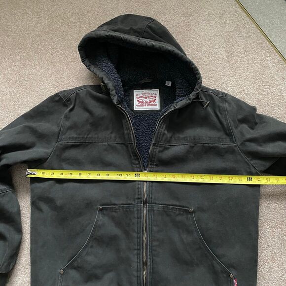 Men's Levi's Cotton Workwear Sherpa-Lined Hooded Bomber Jacket Coat Olive Large - Picture 7 of 12